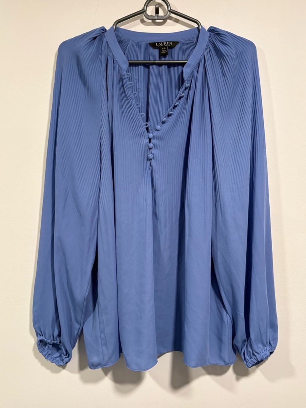 Lauren Ralph Lauren Sky Blue Pleated Button-Front Blouse - Picture 6 of 8
